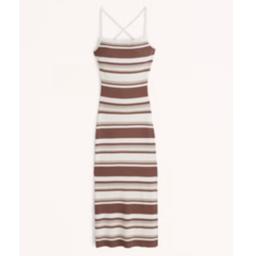NWT! Abercrombie & Fitch Lace-Up Ribbed Midi Dress Brown STRIPE Large